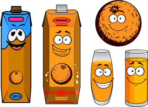 Cartoon style packaging with juice vector set 01