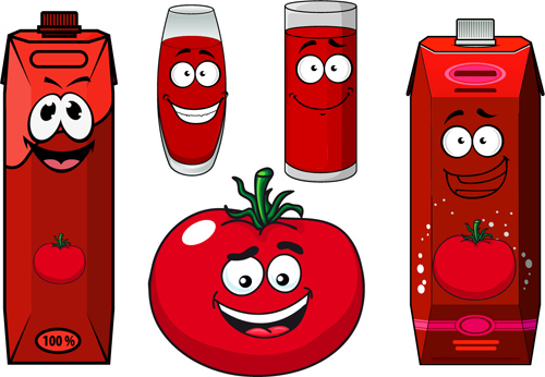 Cartoon style packaging with juice vector set 02