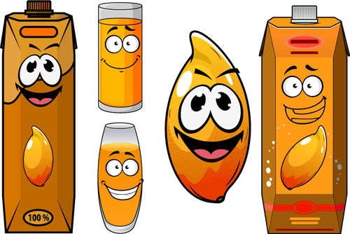 Cartoon style packaging with juice vector set 04