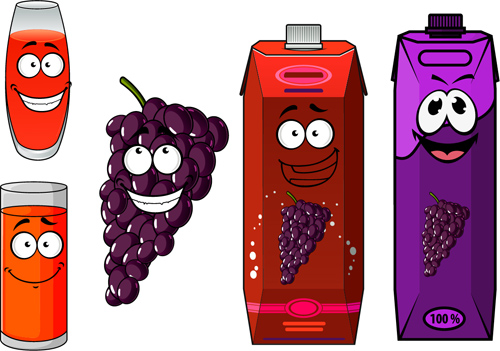 Cartoon style packaging with juice vector set 12