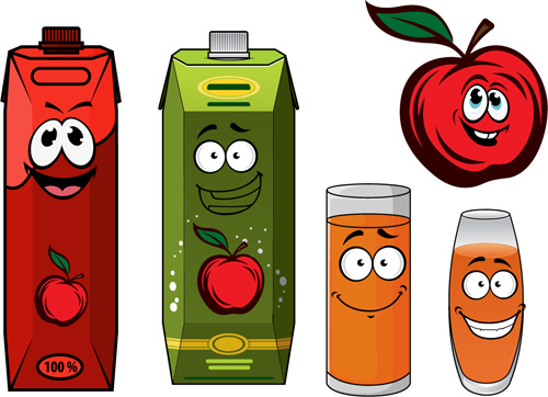 Cartoon style packaging with juice vector set 13 free download