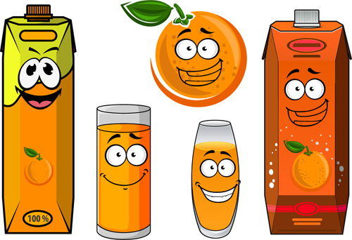 Cartoon style packaging with juice vector set 14