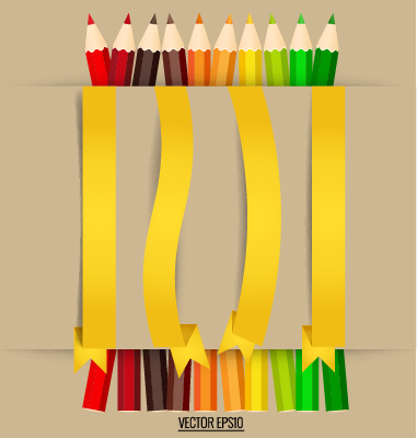 Colored pencil with paper ribbon vector