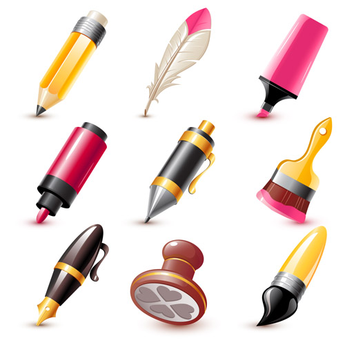 Cute pen icons vector set 03