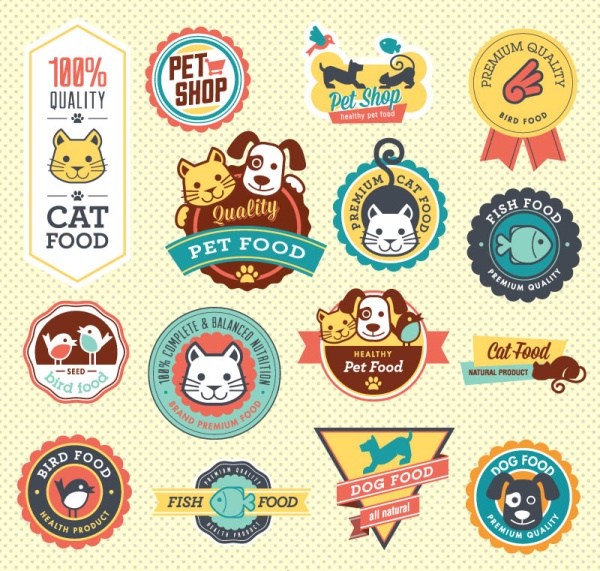 Cute pet food labels vector graphics