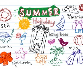 Cute summer holiday hand drawing elements vector