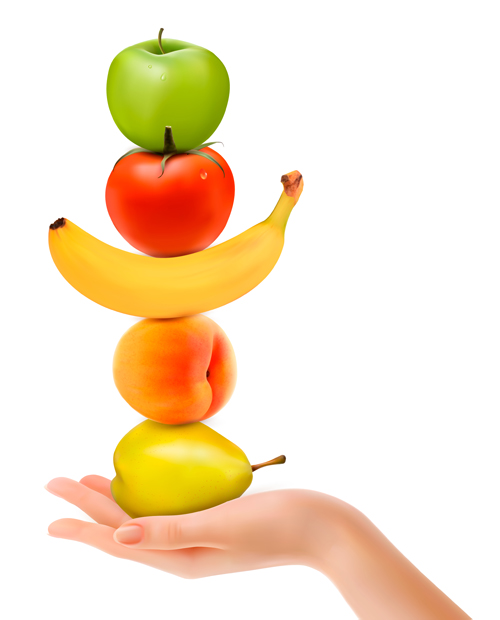 Different fruit with hand vector