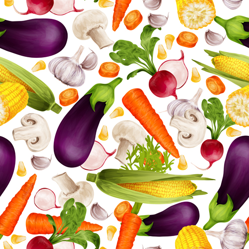 Different vegetable elements vector seamless pattern 01