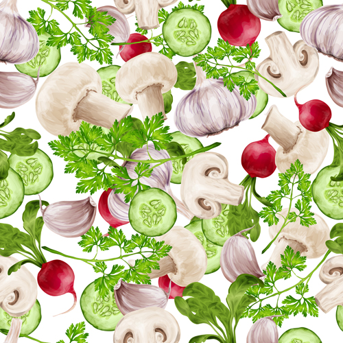 Different vegetable elements vector seamless pattern 03