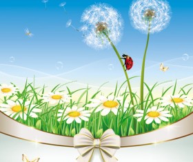 Elegant meadow with flowers art background vector 01