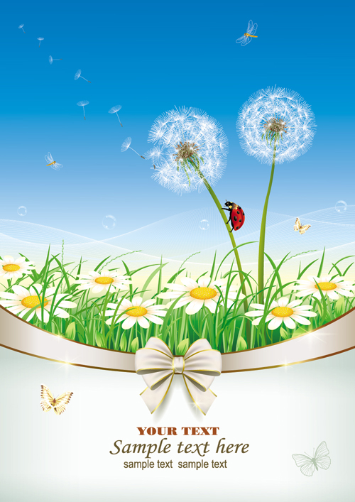 Elegant meadow with flowers art background vector 01