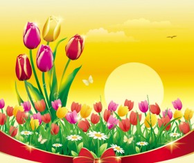 Elegant meadow with flowers art background vector 02