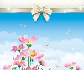 Elegant meadow with flowers art background vector 03