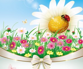 Elegant meadow with flowers art background vector 04