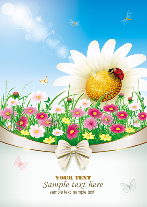 Elegant meadow with flowers art background vector 04