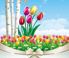 Elegant meadow with flowers art background vector 05