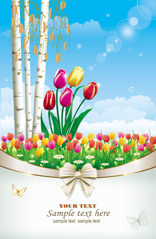 Elegant meadow with flowers art background vector 05