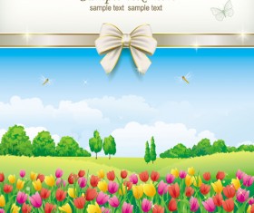Elegant meadow with flowers art background vector 06