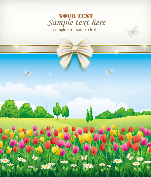 Elegant meadow with flowers art background vector 06