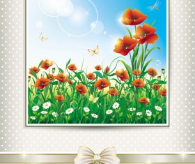 Elegant meadow with flowers art background vector 07