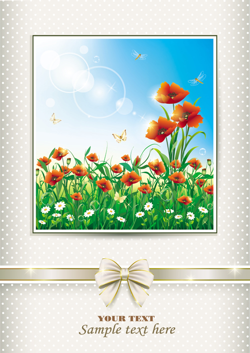 Elegant meadow with flowers art background vector 07