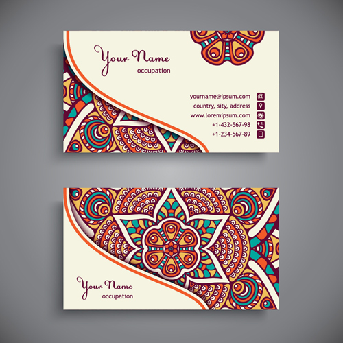 Ethnic decorative elements business card vector 12