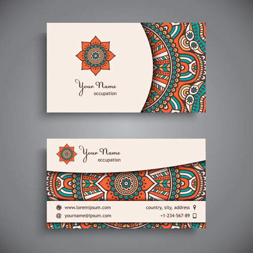 Ethnic pattern business card vintage vector 01