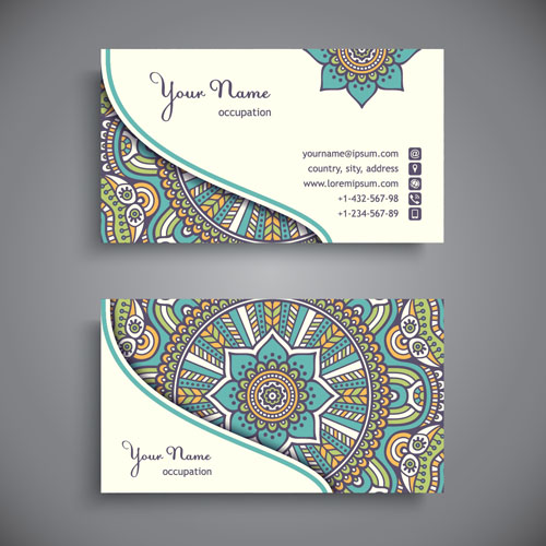 Ethnic pattern business card vintage vector 04
