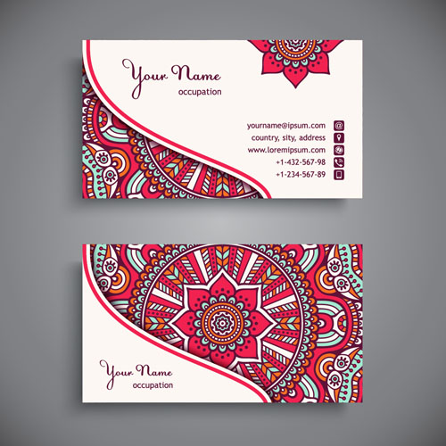 Ethnic pattern business card vintage vector 05