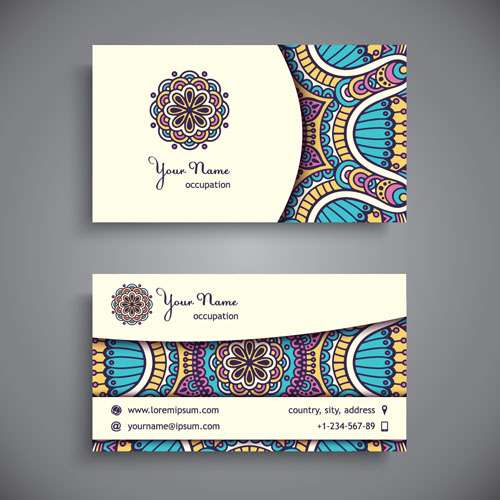 Ethnic pattern business card vintage vector 07