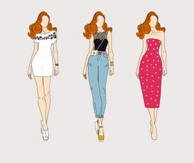 Fashion models hand drawing vector material 02