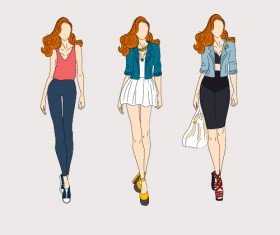 Fashion models hand drawing vector material 04