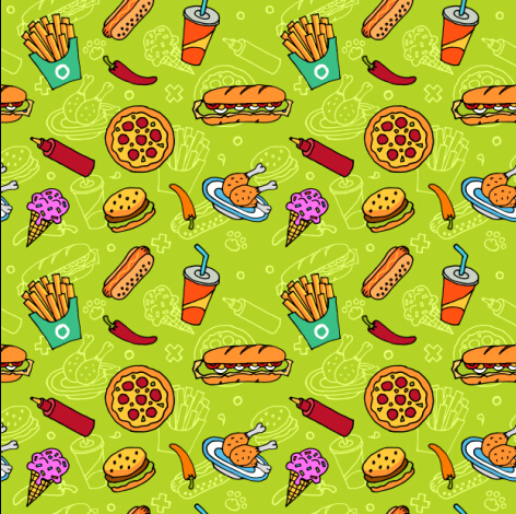 Fast food with pizza vector seamless pattern