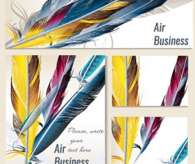Feathers banner with cards vector 02