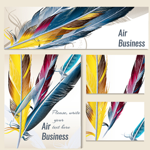 Feathers banner with cards vector 02