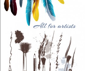 Feathers with writing brush vector material 02