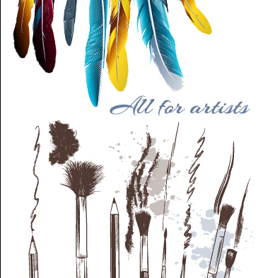 Feathers with writing brush vector material 02