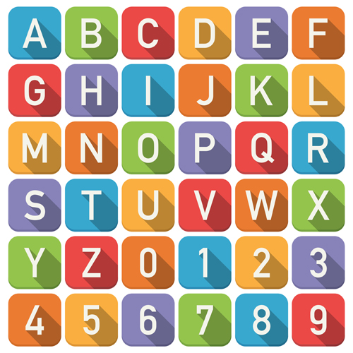 Flat styles numbers with alphabet vector