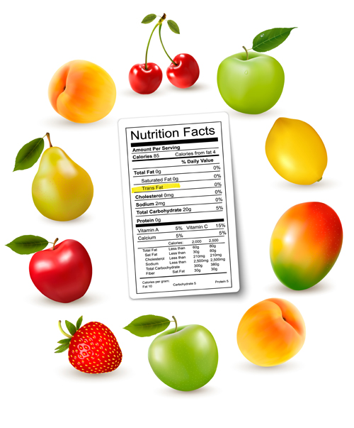 Fruits with nutrition facts vector