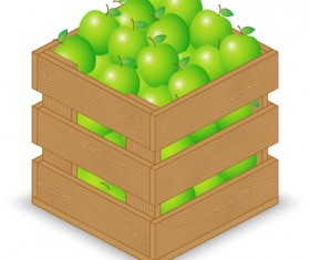 Fruits with wooden crate vector graphics 01