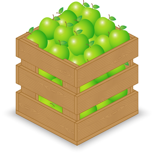 Fruits with wooden crate vector graphics 01