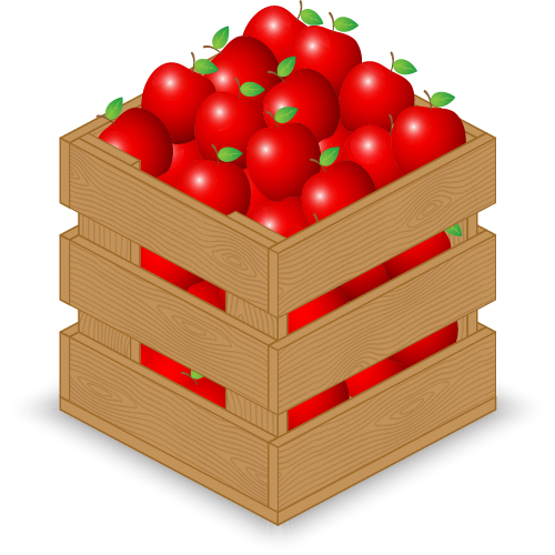 Fruits with wooden crate vector graphics 03