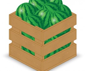 Fruits with wooden crate vector graphics 04