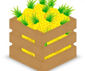 Fruits with wooden crate vector graphics 05