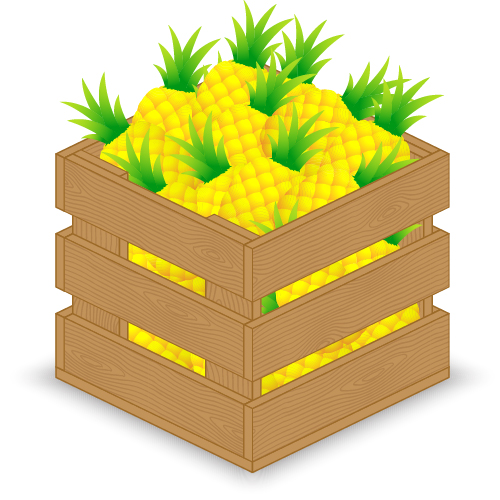 Fruits with wooden crate vector graphics 05