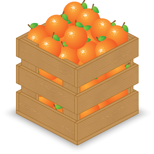 Fruits with wooden crate vector graphics 06