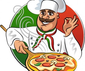 Funny chef with pizza vector material 01