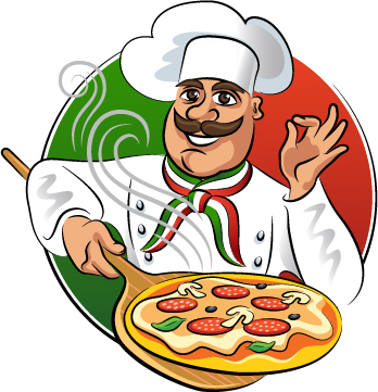 Funny chef with pizza vector material 01
