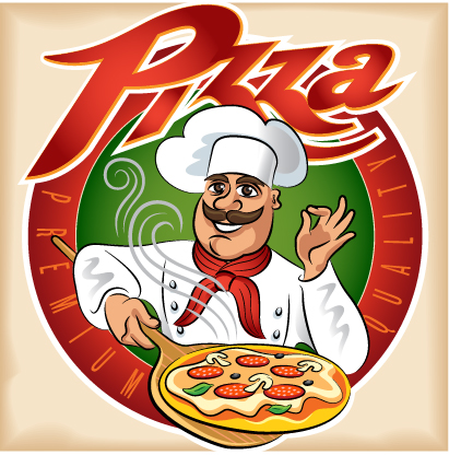 Funny chef with pizza vector material 02