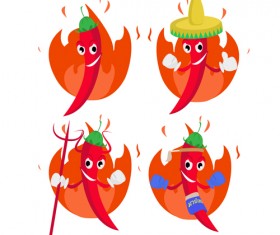 Funny hot pepper cartoon styles vector 05